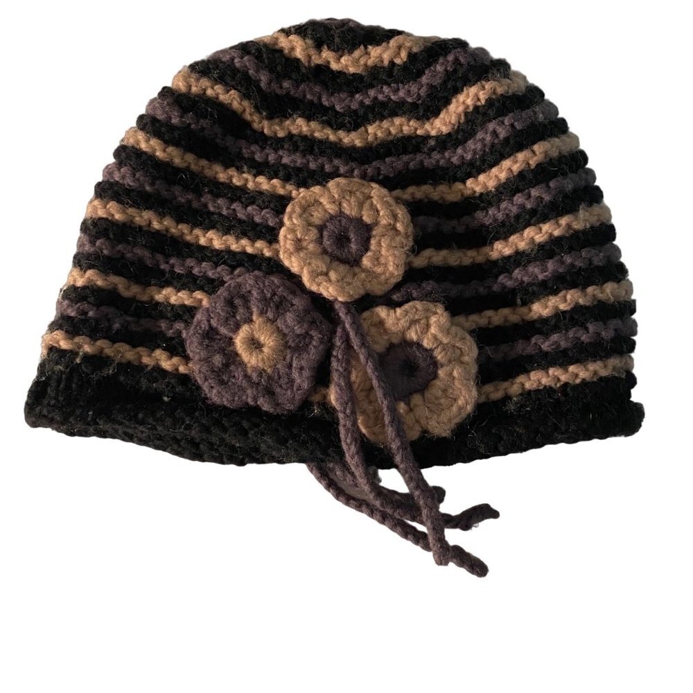 Micco New York Wool Blend‎ Knit Beanie Cap Hat Crochet Flower Tassel Women OS